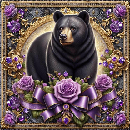 Flowers Black Bear - Full Round Drill Diamond Painting 30*30CM