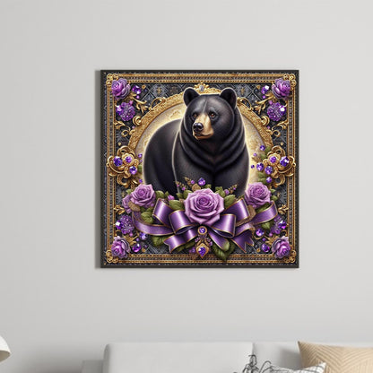 Flowers Black Bear - Full Round Drill Diamond Painting 30*30CM