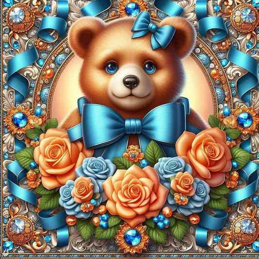 Flowers Brown Bear - Full Round Drill Diamond Painting 30*30CM