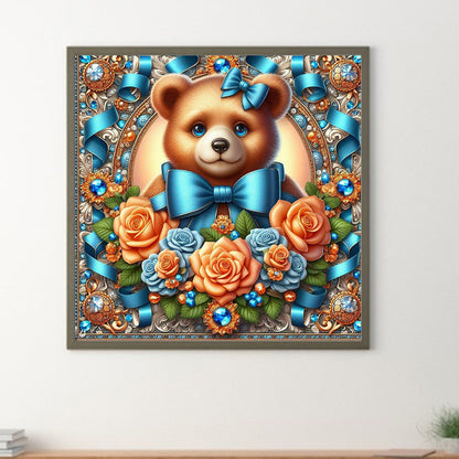 Flowers Brown Bear - Full Round Drill Diamond Painting 30*30CM