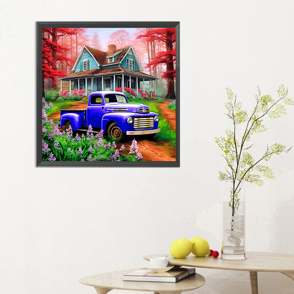 Classic Car In The Woods - Full Round Drill Diamond Painting 30*30CM