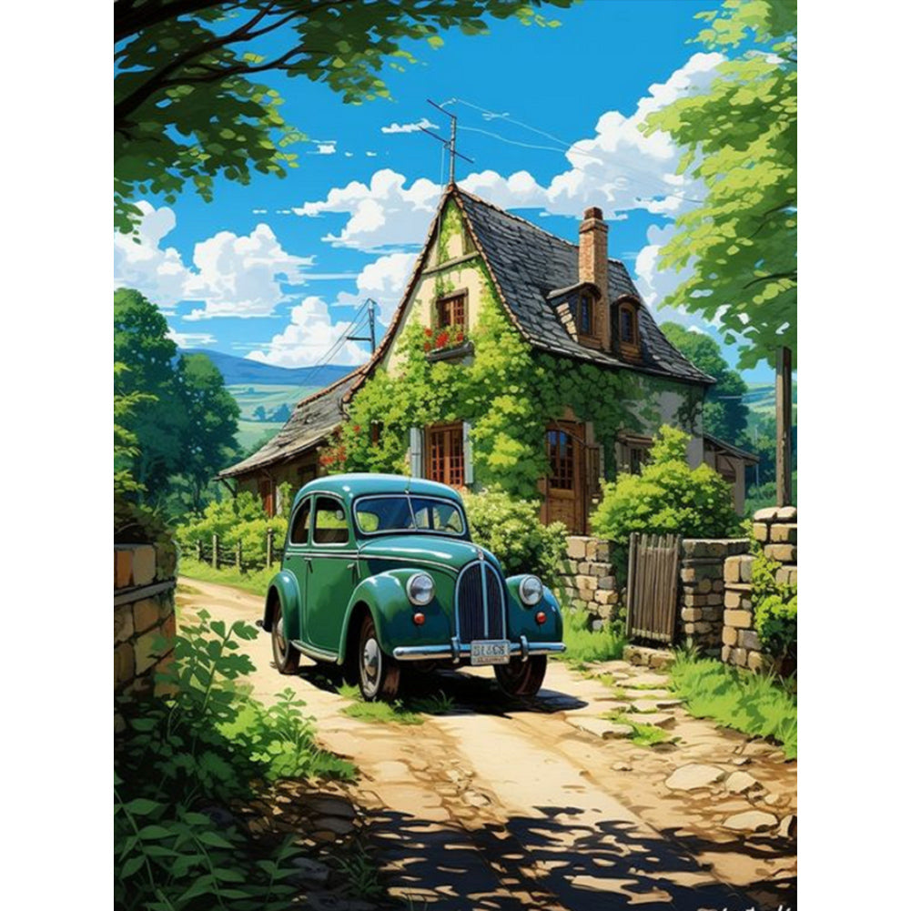 Classic Car In The Woods - Full Round Drill Diamond Painting 30*40CM