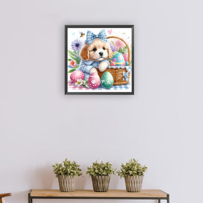 Curly-Eared Dog And Easter Eggs - Full Round Drill Diamond Painting 30*30CM