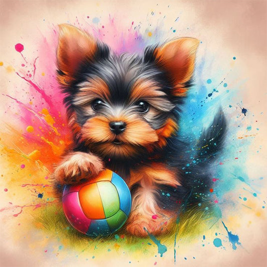 Ball With Little Yorkshire Terrier - Full Round Drill Diamond Painting 30*30CM
