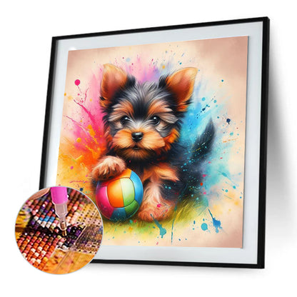 Ball With Little Yorkshire Terrier - Full Round Drill Diamond Painting 30*30CM