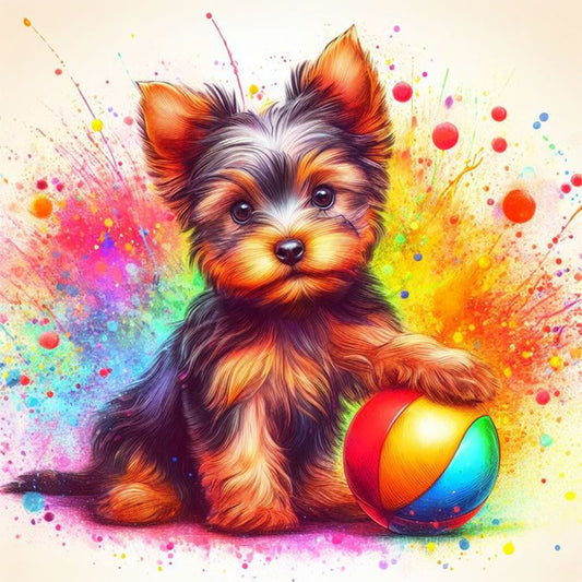 Ball With Yorkshire Terrier - Full Round Drill Diamond Painting 30*30CM