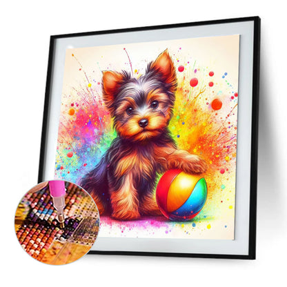 Ball With Yorkshire Terrier - Full Round Drill Diamond Painting 30*30CM