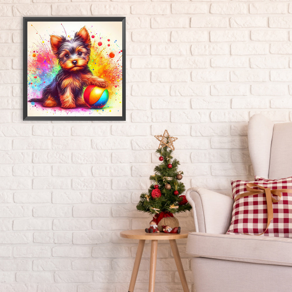 Ball With Yorkshire Terrier - Full Round Drill Diamond Painting 30*30CM