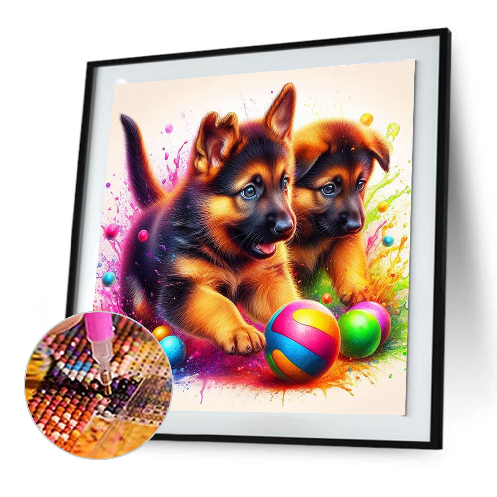 Ball With Two Shepherd Dogs - Full Round Drill Diamond Painting 30*30CM