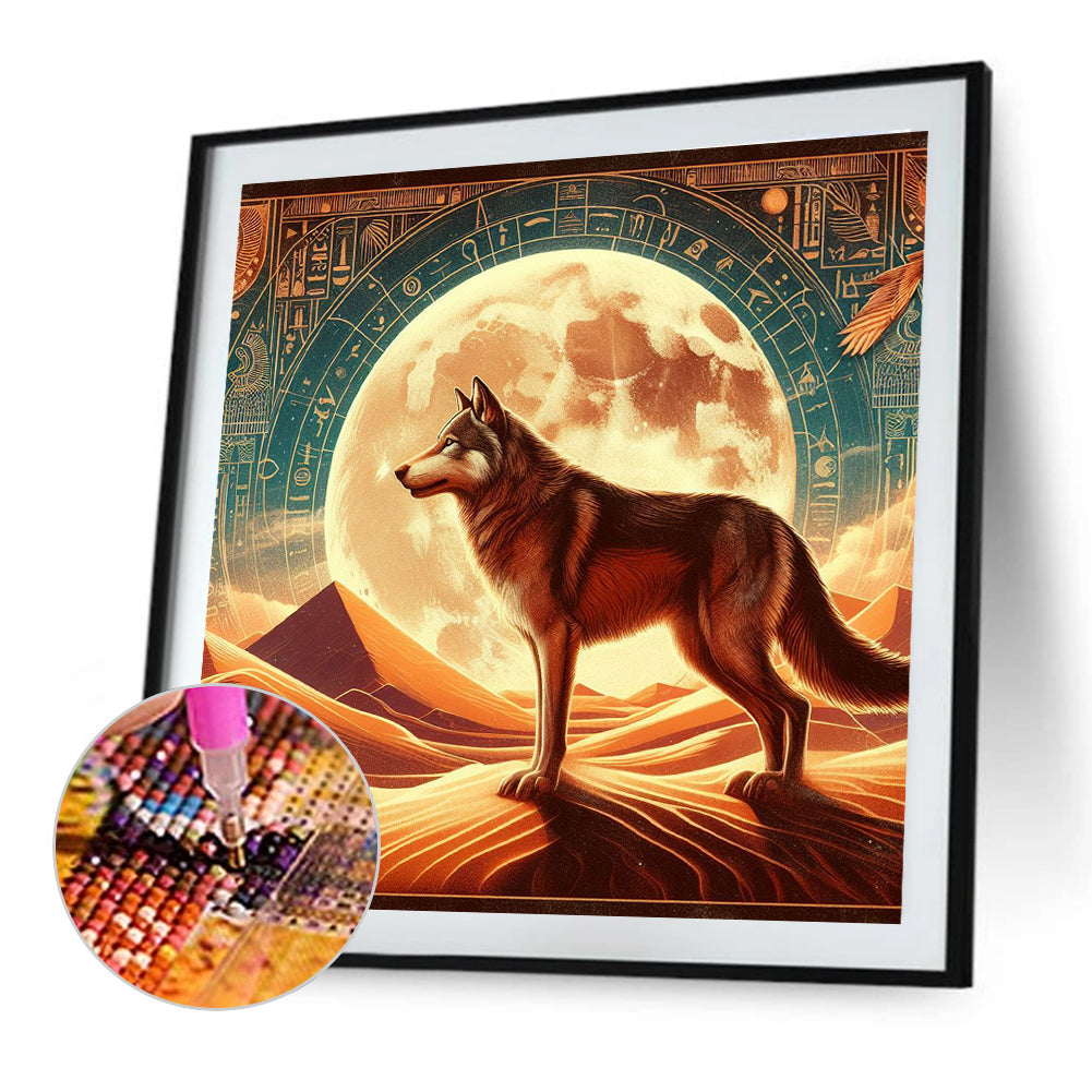 Ancient Egypt Moon And Wolf - Full Round Drill Diamond Painting 40*40CM