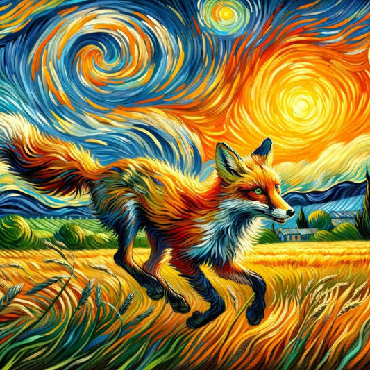 Colored Lead Painting Of Rice Field Fox - Full Round Drill Diamond Painting 40*40CM