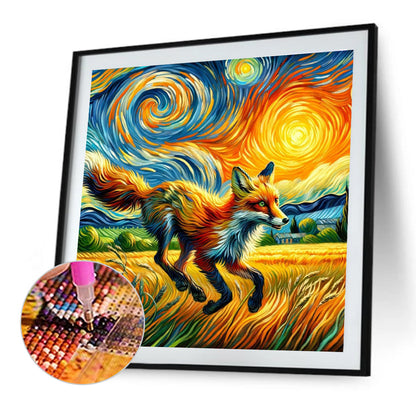 Colored Lead Painting Of Rice Field Fox - Full Round Drill Diamond Painting 40*40CM