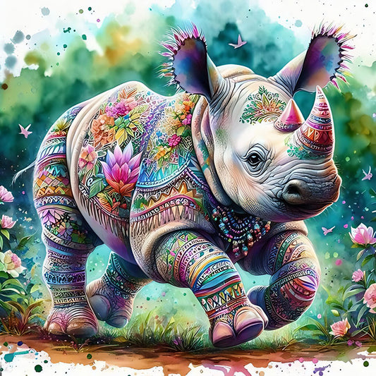 Indian Colorful Rhinoceros - Full Round Drill Diamond Painting 40*40CM