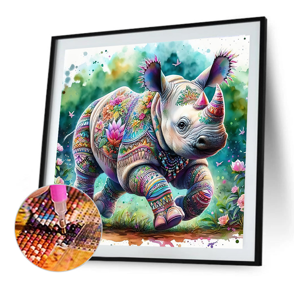 Indian Colorful Rhinoceros - Full Round Drill Diamond Painting 40*40CM