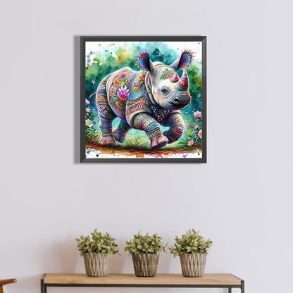 Indian Colorful Rhinoceros - Full Round Drill Diamond Painting 40*40CM