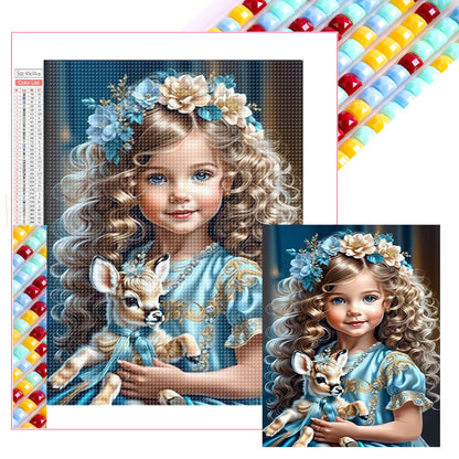 Little Girl Holding A Deer - Full Square Drill Diamond Painting 40*50CM