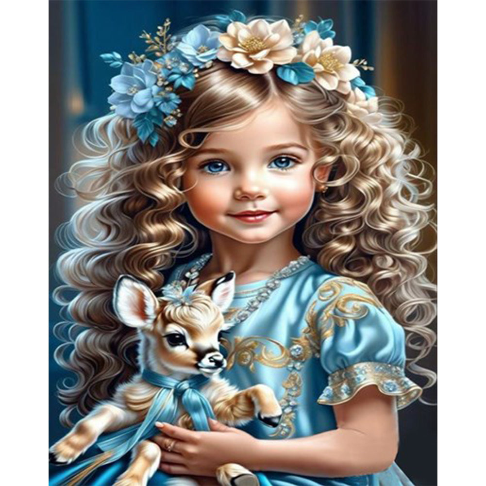 Little Girl Holding A Deer - Full Square Drill Diamond Painting 40*50CM