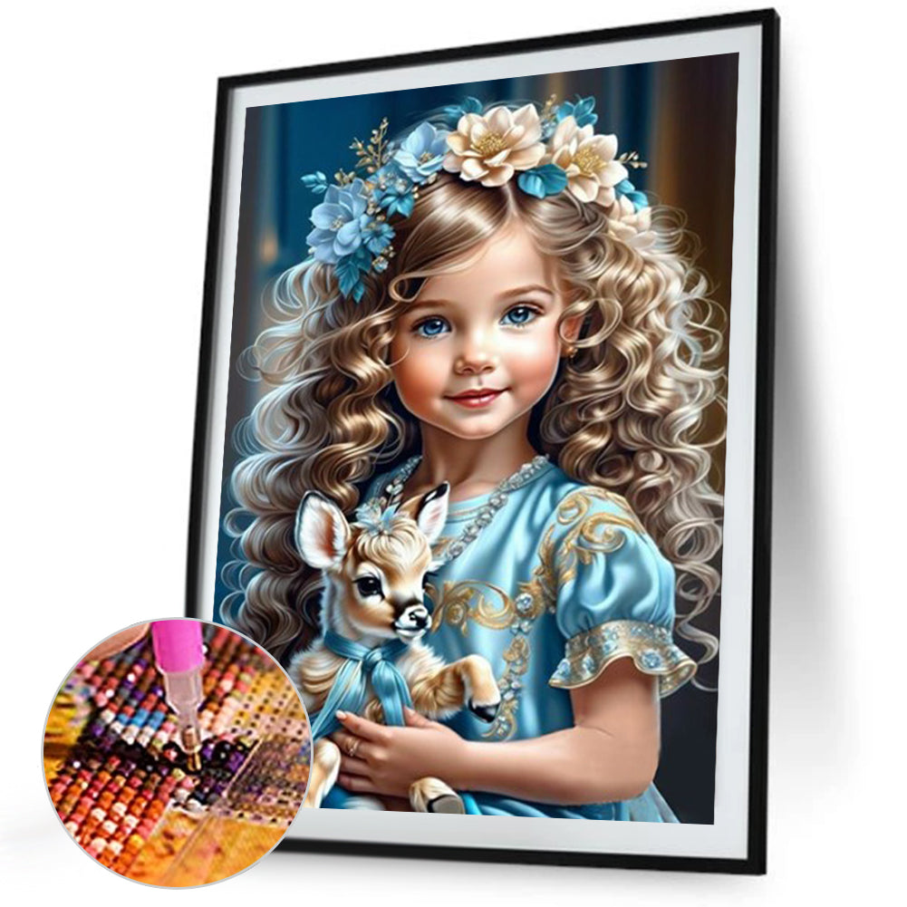 Little Girl Holding A Deer - Full Square Drill Diamond Painting 40*50CM