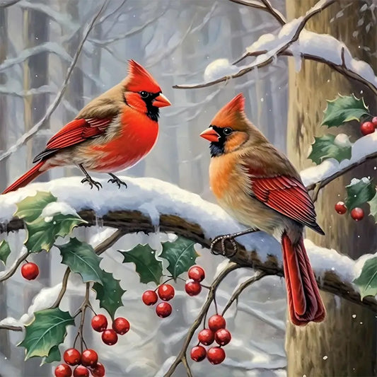 Snow Cardinal - Full Round Drill Diamond Painting 30*30CM