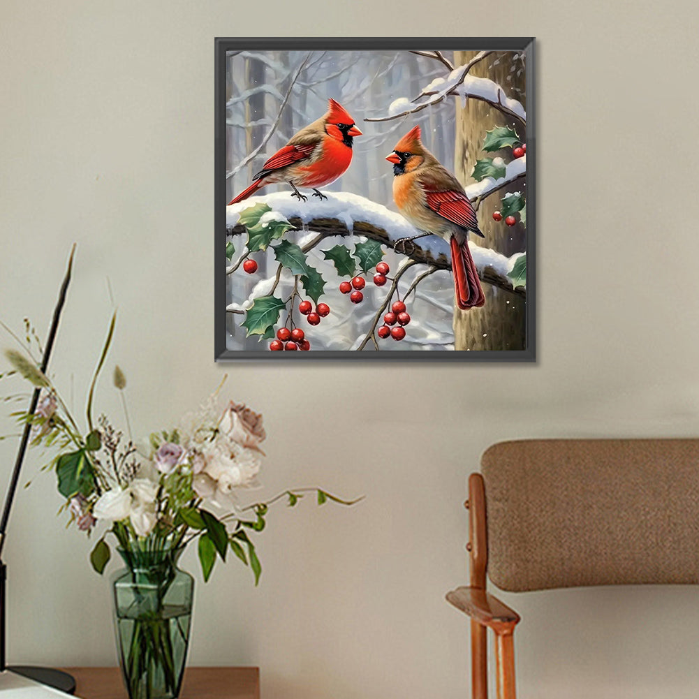 Snow Cardinal - Full Round Drill Diamond Painting 30*30CM