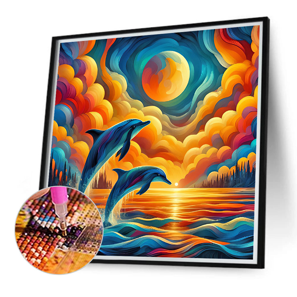 Sunset Dolphin - Full Round Drill Diamond Painting 40*40CM