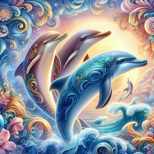 Four Dolphins - Full Round Drill Diamond Painting 40*40CM