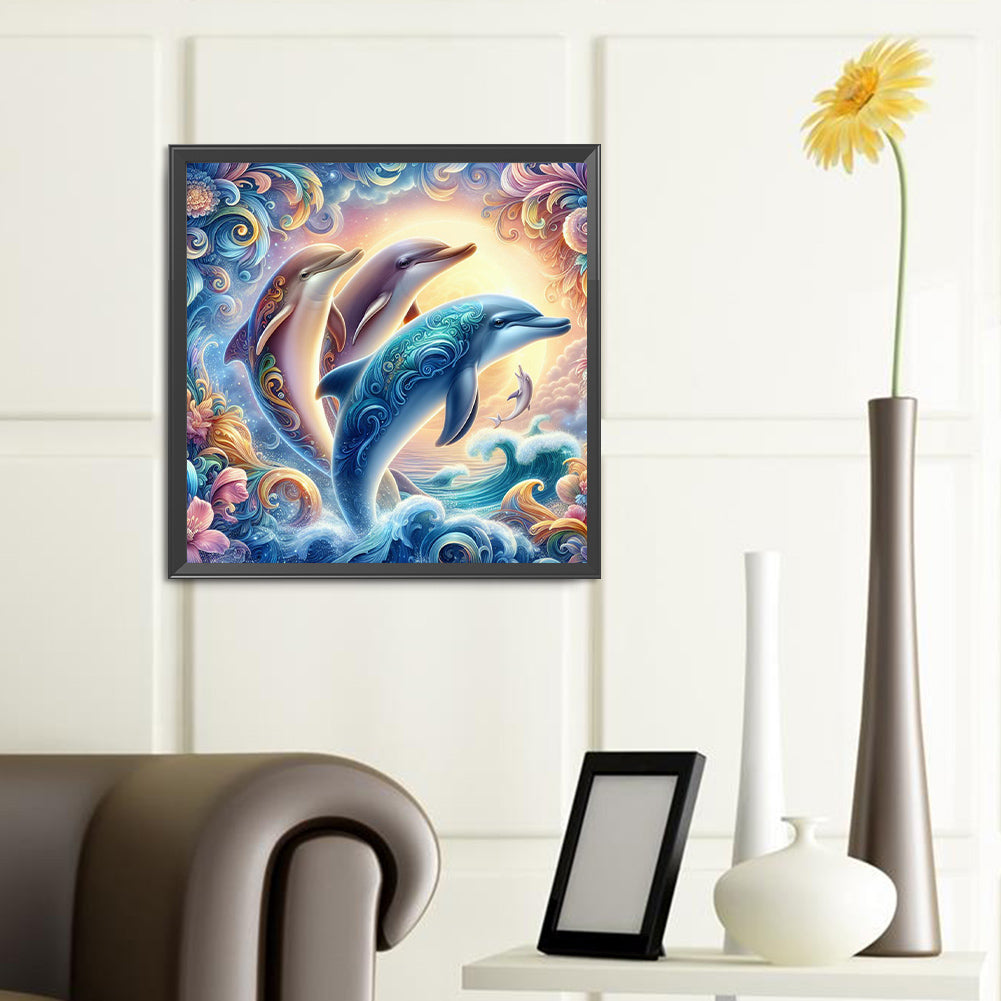 Four Dolphins - Full Round Drill Diamond Painting 40*40CM