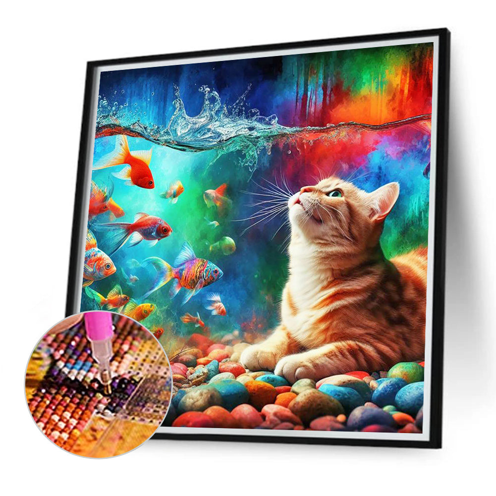 Goldfish And Orange Cat - Full Round Drill Diamond Painting 40*40CM