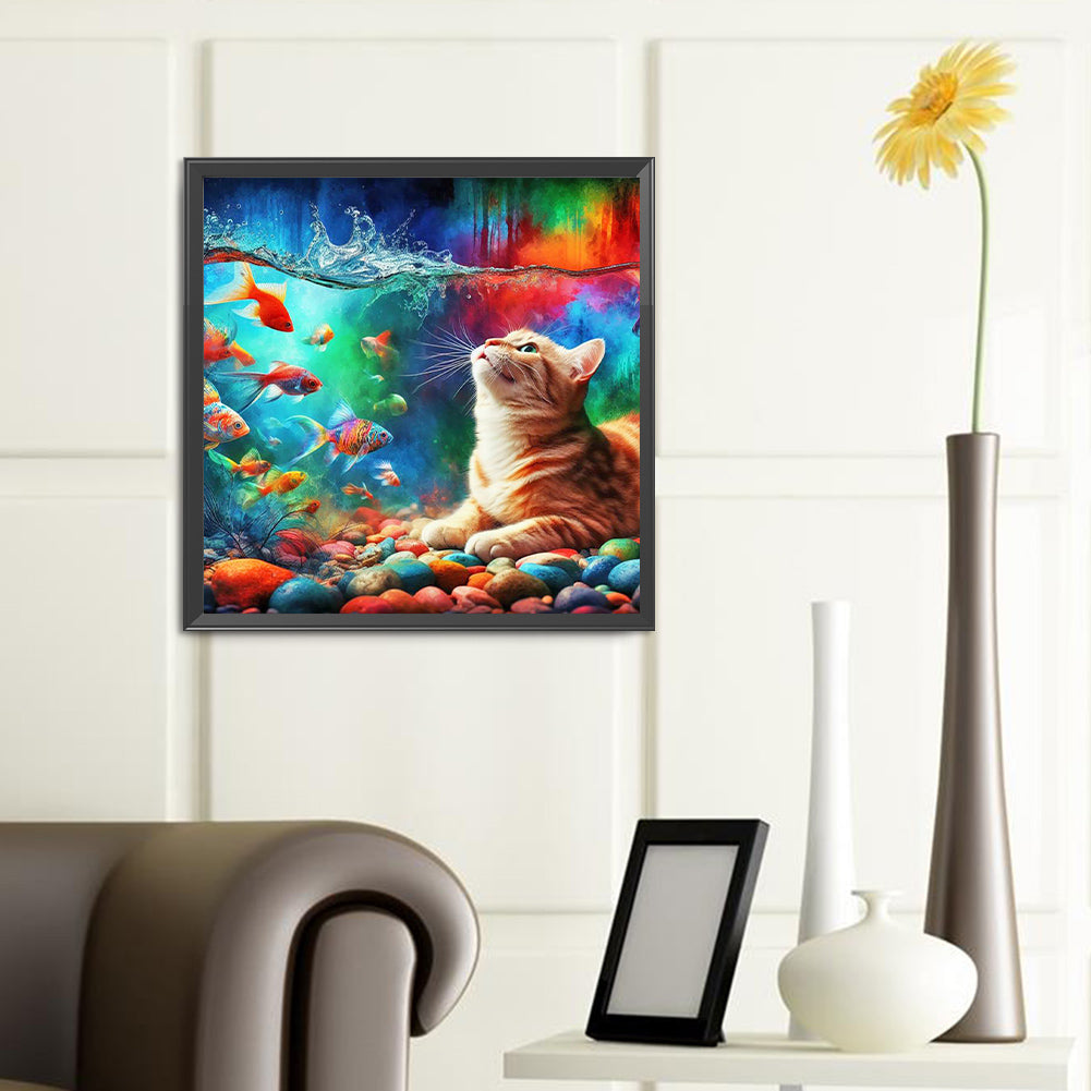 Goldfish And Orange Cat - Full Round Drill Diamond Painting 40*40CM