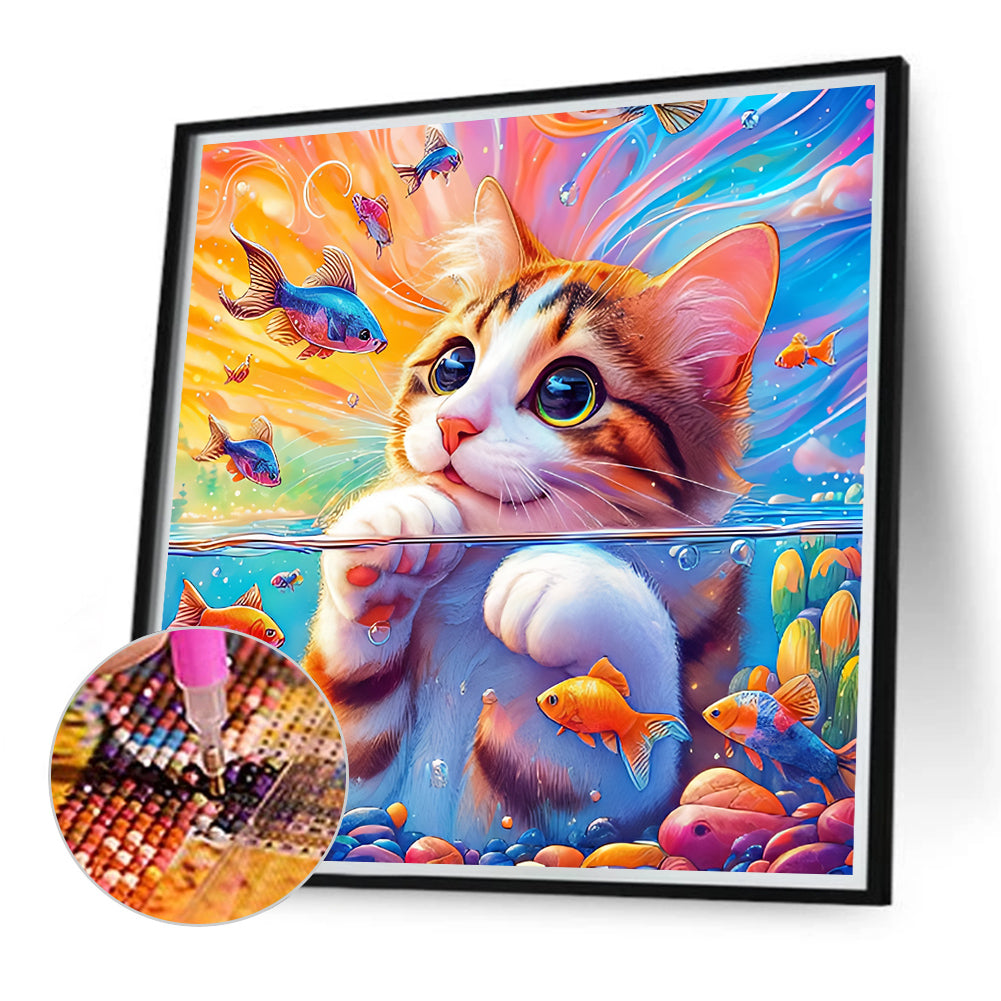 Goldfish And Little Orange Cat - Full Round Drill Diamond Painting 40*40CM
