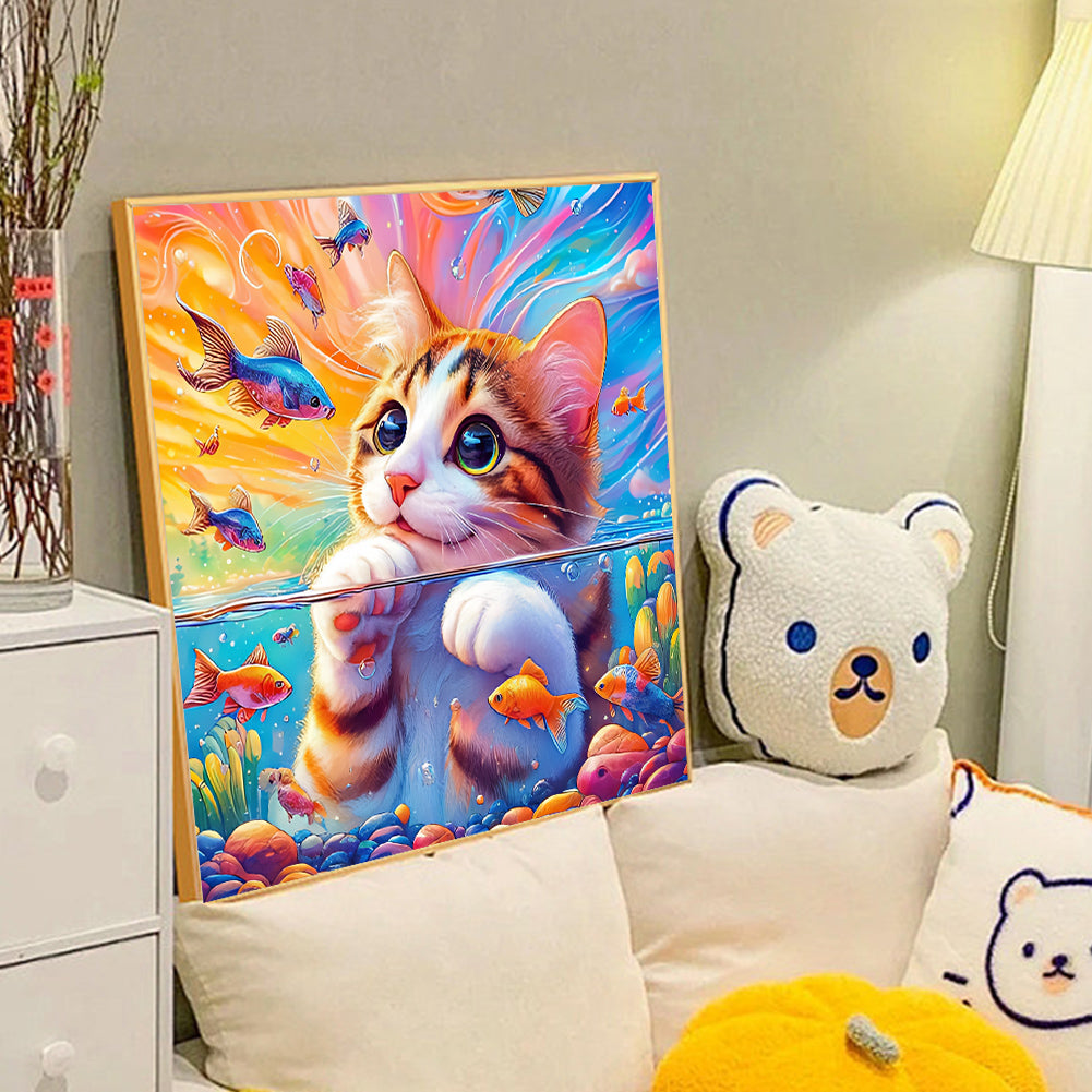 Goldfish And Little Orange Cat - Full Round Drill Diamond Painting 40*40CM