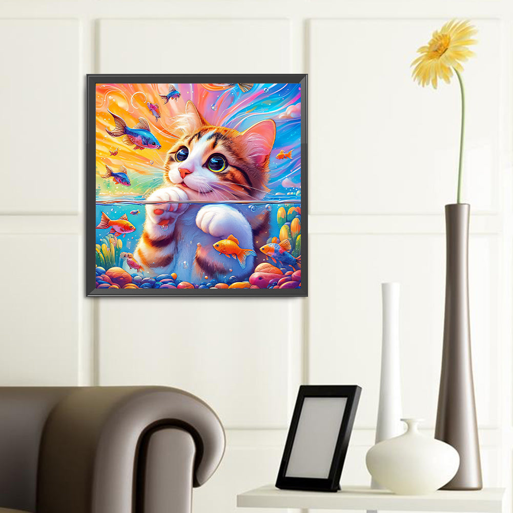 Goldfish And Little Orange Cat - Full Round Drill Diamond Painting 40*40CM