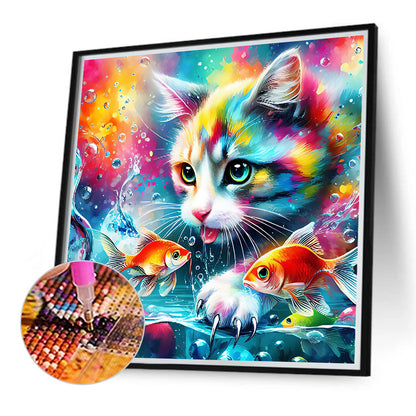 Goldfish And Colorful Cat - Full Round Drill Diamond Painting 40*40CM