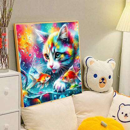 Goldfish And Colorful Cat - Full Round Drill Diamond Painting 40*40CM