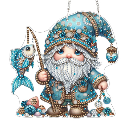 Acrylic Gnome Diamond Art Hanging Pendant for Window Decor (Fishing Gnome)