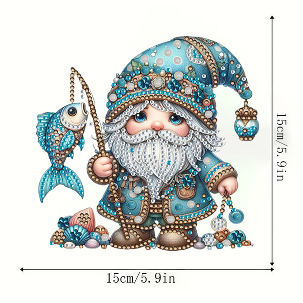 Acrylic Gnome Diamond Art Hanging Pendant for Window Decor (Fishing Gnome)