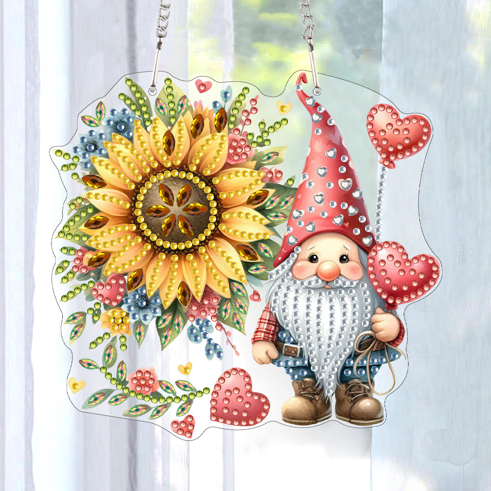 Acrylic Gnome Diamond Art Hanging Pendant for Window Decor (Sunflower Gnome)