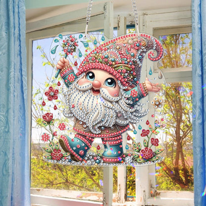 Acrylic Gnome Diamond Art Hanging Pendant for Window Decor (Flower Gnome)