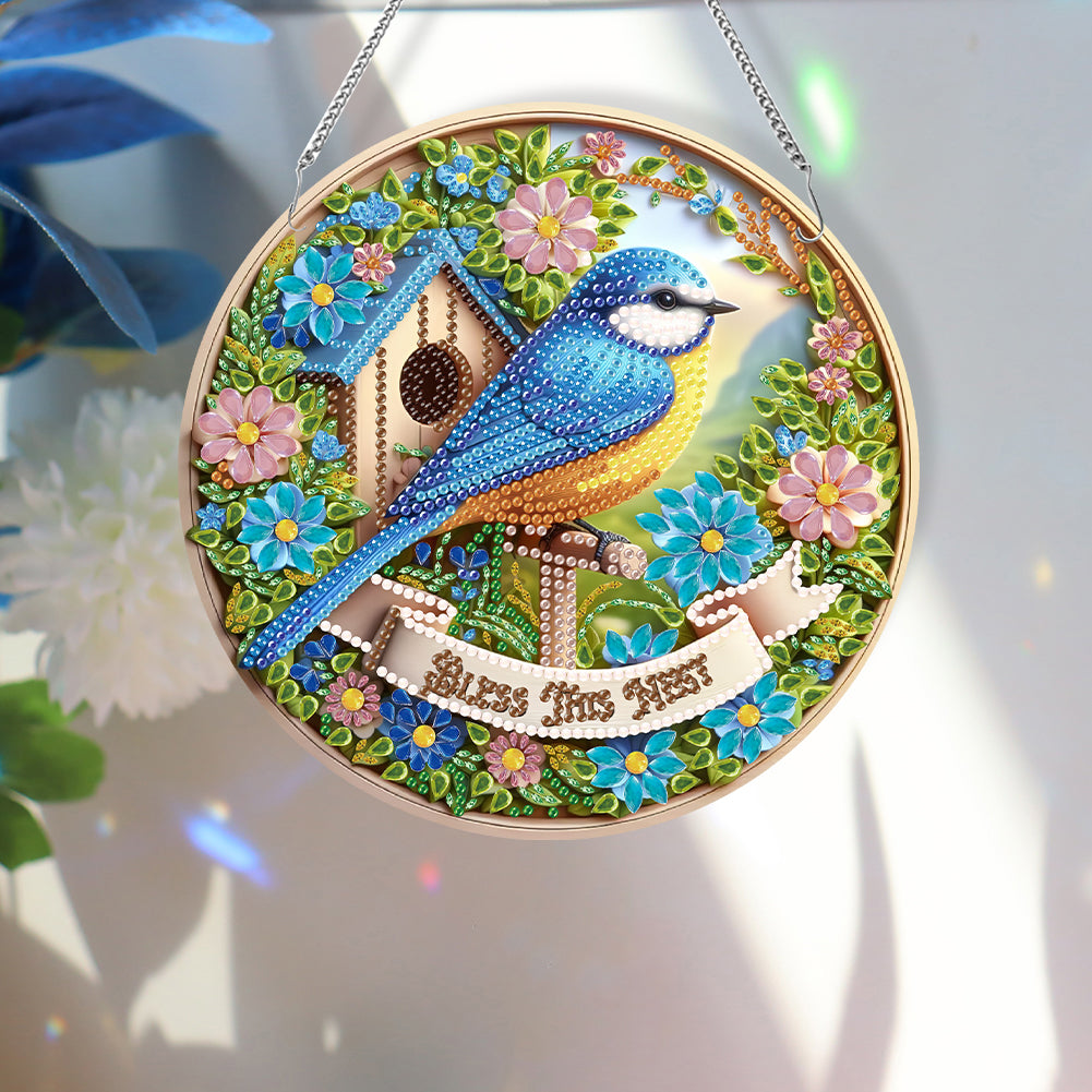 Acrylic Animal Diamond Art Hanging Pendant Diamond Painting Decor (Blue Magpie)