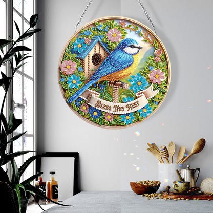 Acrylic Animal Diamond Art Hanging Pendant Diamond Painting Decor (Blue Magpie)