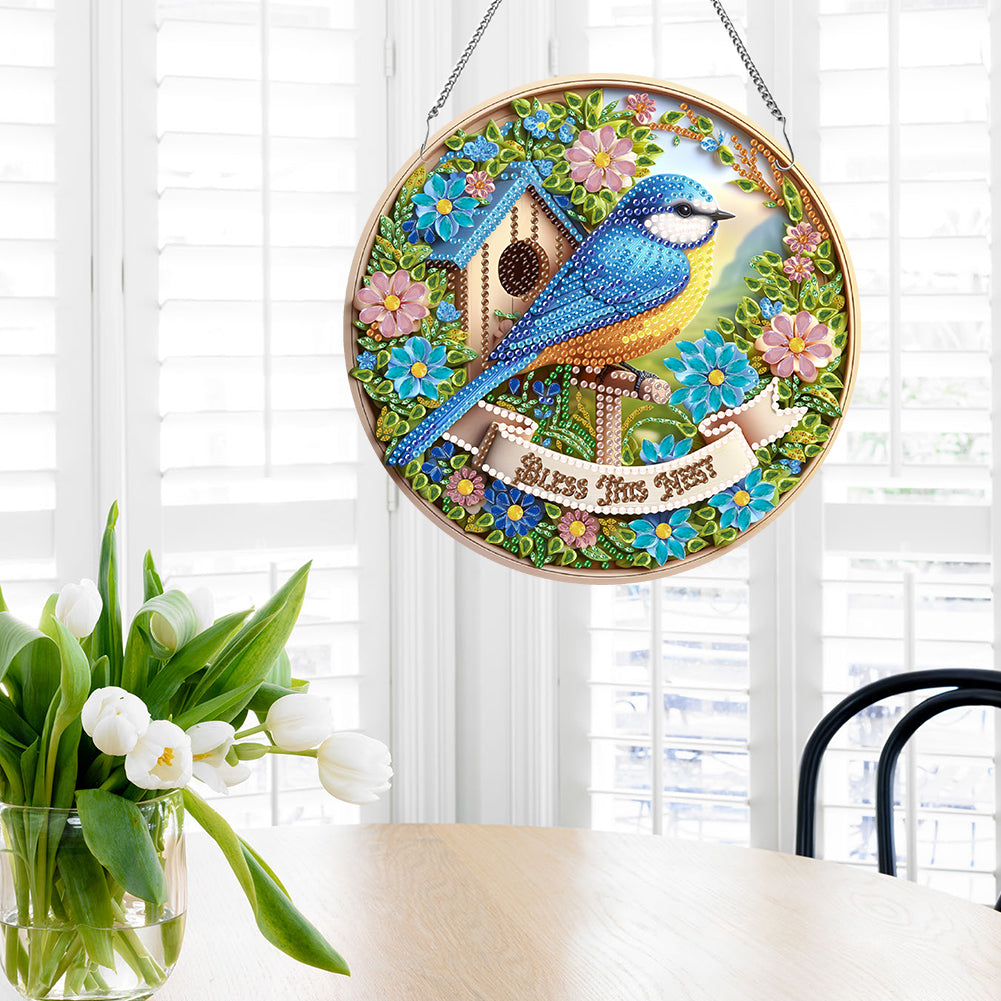 Acrylic Animal Diamond Art Hanging Pendant Diamond Painting Decor (Blue Magpie)