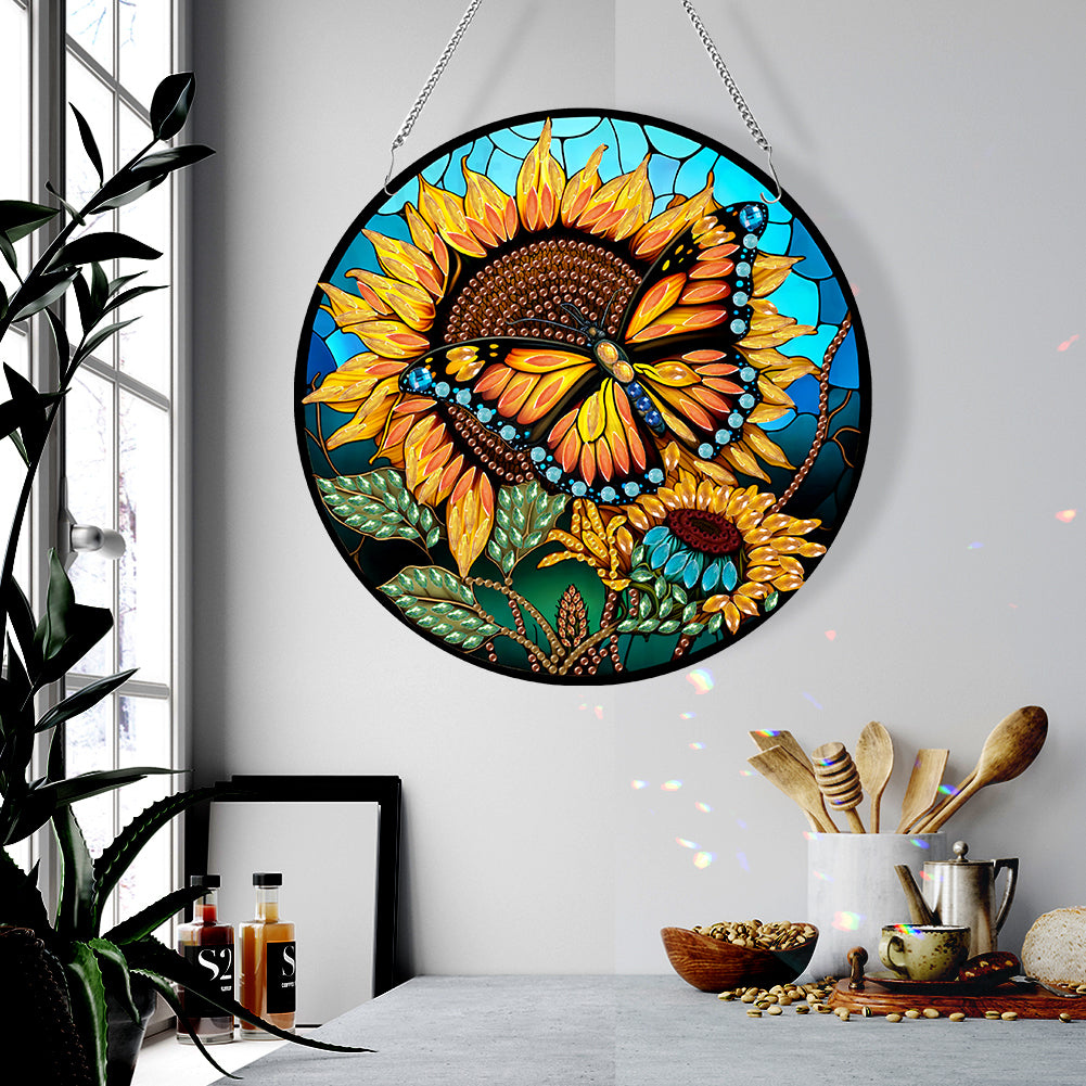 Acrylic Animal Diamond Art Hanging Pendant Home Decor (Sunflower Butterfly)