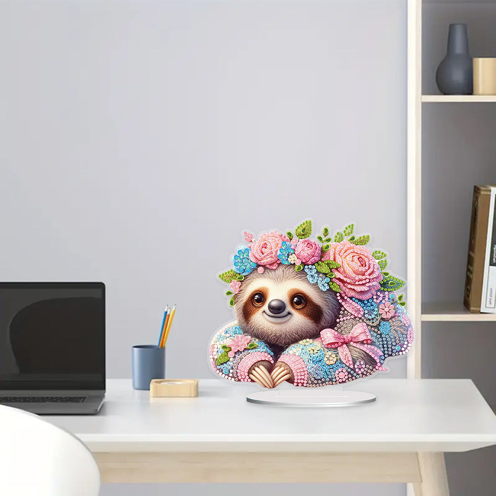 Acrylic Flower Sloth Table Top Diamond Painting Ornament Kits Bedroom Decoration