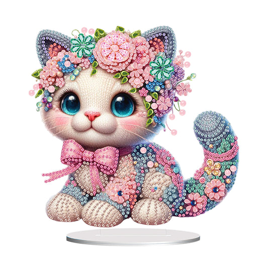 Acrylic Flower Cat Table Top Diamond Painting Ornament Kits Bedroom Decoration