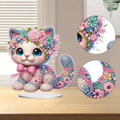 Acrylic Flower Cat Table Top Diamond Painting Ornament Kits Bedroom Decoration