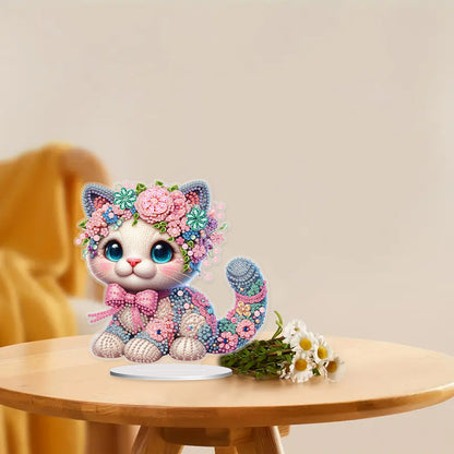 Acrylic Flower Cat Table Top Diamond Painting Ornament Kits Bedroom Decoration