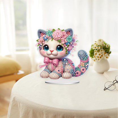 Acrylic Flower Cat Table Top Diamond Painting Ornament Kits Bedroom Decoration