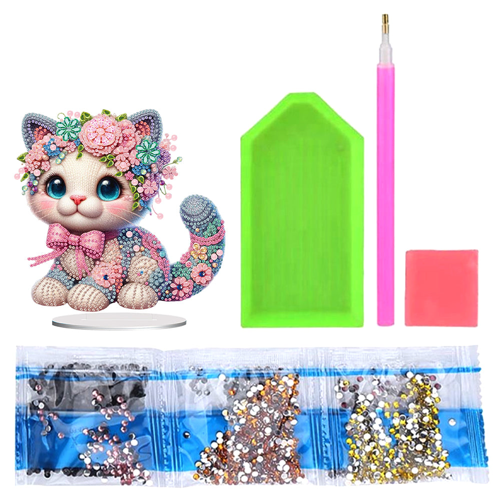 Acrylic Flower Cat Table Top Diamond Painting Ornament Kits Bedroom Decoration