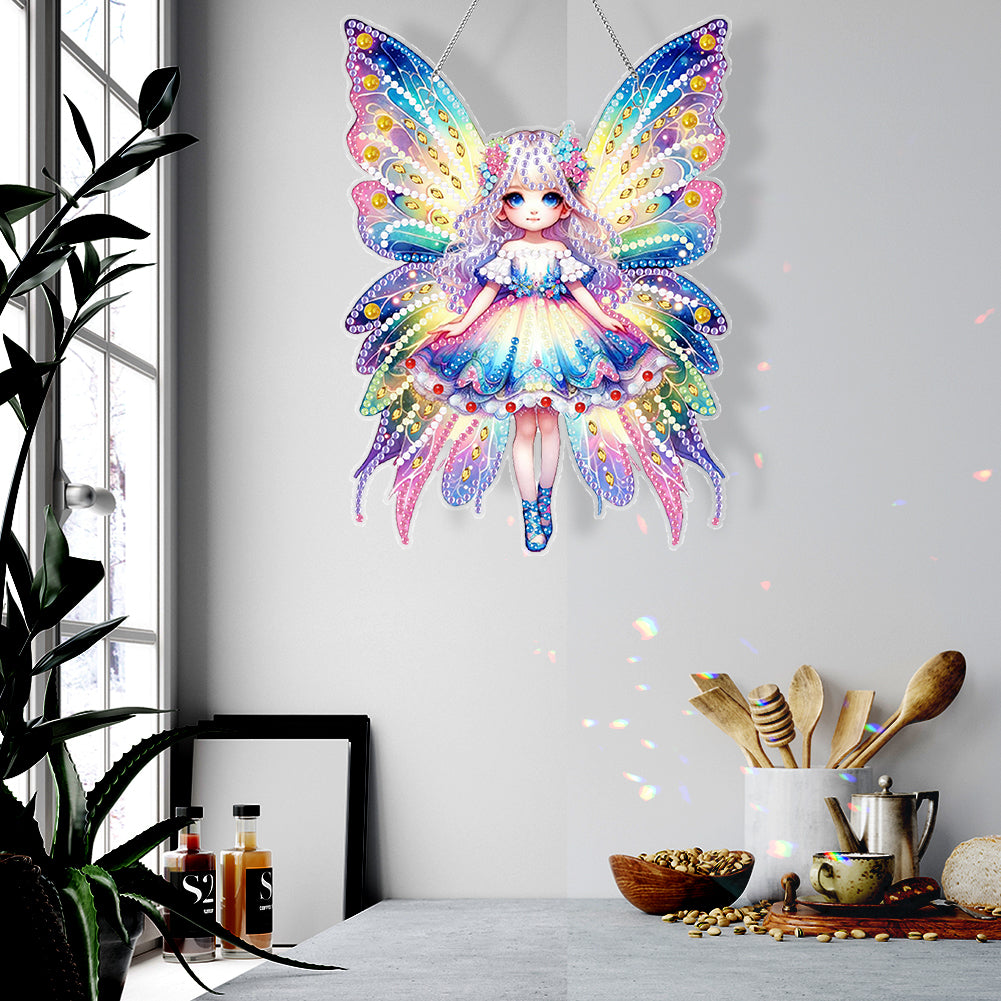 Butterfly Girl 5D DIY Diamond Painting Dots Pendant for Wall Window Decor