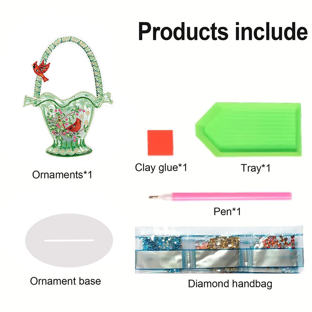 PVC Special Shaped Cardinals Basket 5D DIY Diamond Art Tabletop Decorations Kit